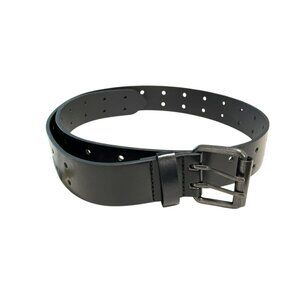 Tillys Black Leather Double Hole Belt Size 38 Adjustable Metal Buckle NWT
